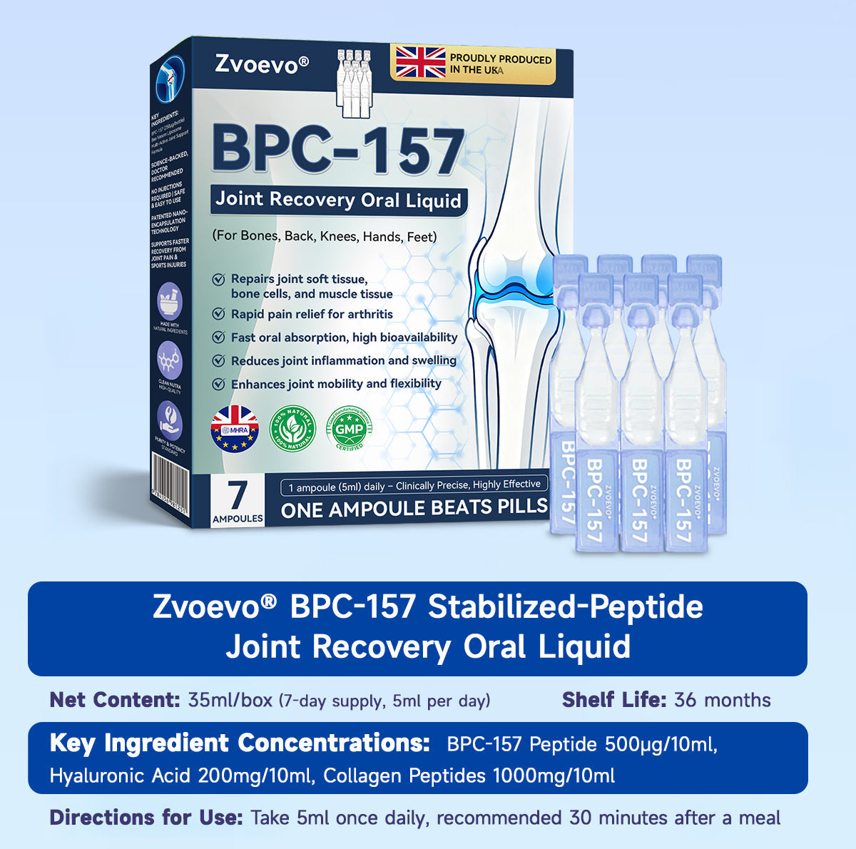 🏃➡️🌿Zvoevo® BPC-157 Stabilized-Peptide Joint Recovery Oral Liquid - ✅Clinically Co-Developed with the U.K. Peptide Research Alliance (UKPRA)